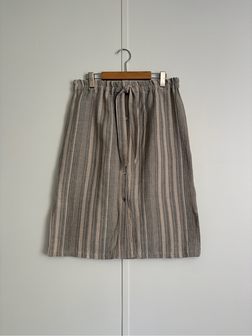 Striped Midi Skirt in Grey Taupe and Cream Cotton Small
